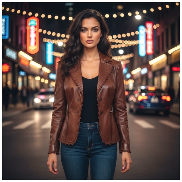 NWT Zenobia ‘Zeno’ Brown Leather Jacket. Size 6 - Picture 1 of 13